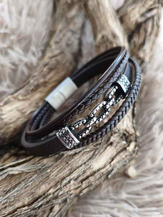 Pulsera de Cuero Trenzado "Legend" – Marrón Chocolate y Acero