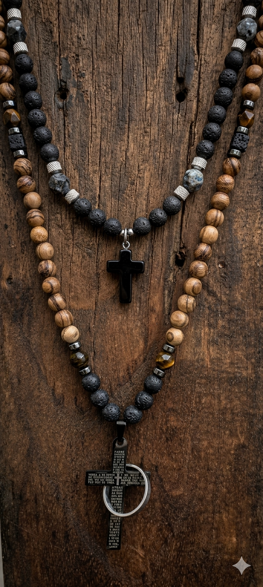 Collar "Elements" – Piedra Volcánica, Ojo de Tigre y Acero